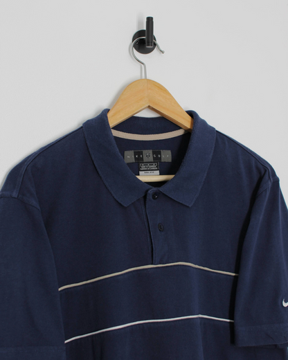 00s Nike Navy Polo-Shirt with Sleeve Swoosh (M)