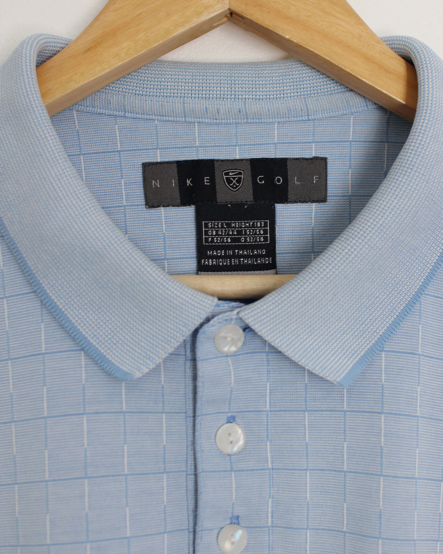 00s Nike Light Blue Chequered Polo-Shirt (L)