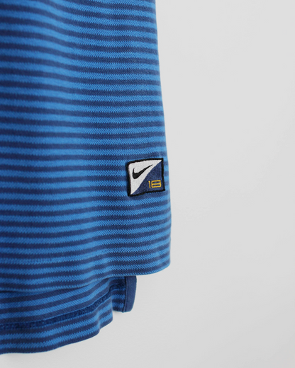 90s Nike Swoosh 18 Blue Striped Polo-Shirt (XL)