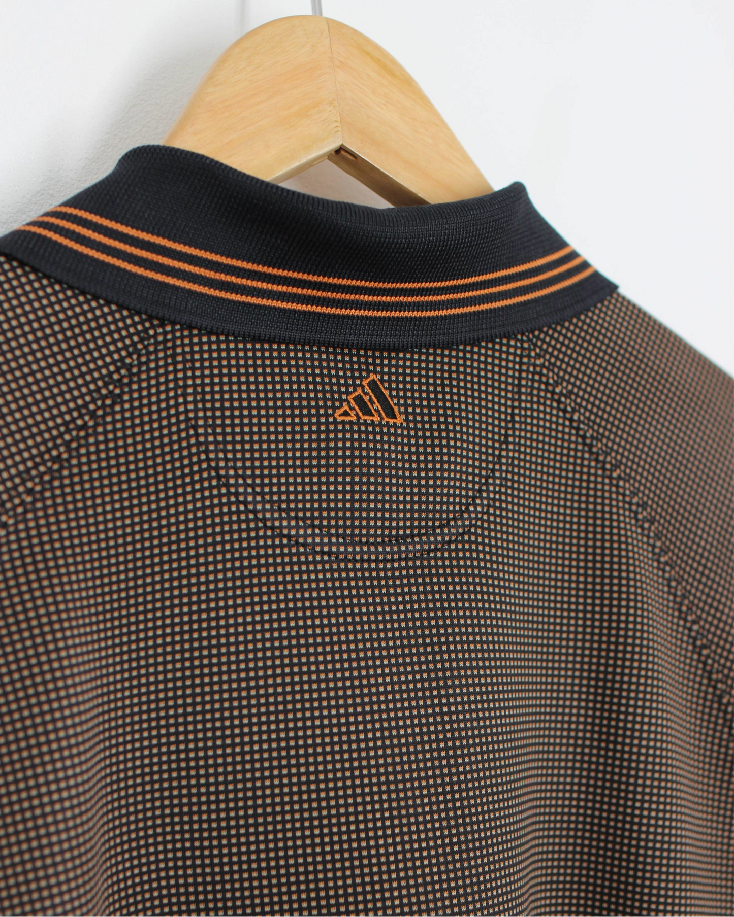 90s Adidas Orange/Black Soft Lightweight Weave Polo-Shirt (M)