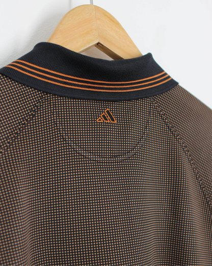 90s Adidas Orange/Black Soft Lightweight Weave Polo-Shirt (M)