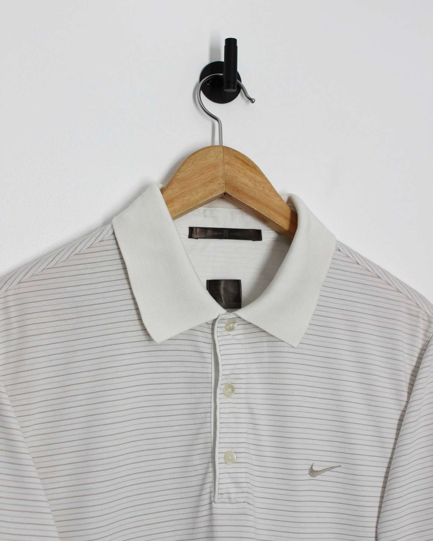 00s Nike Tiger Woods White Striped Polo-Shirt (M)