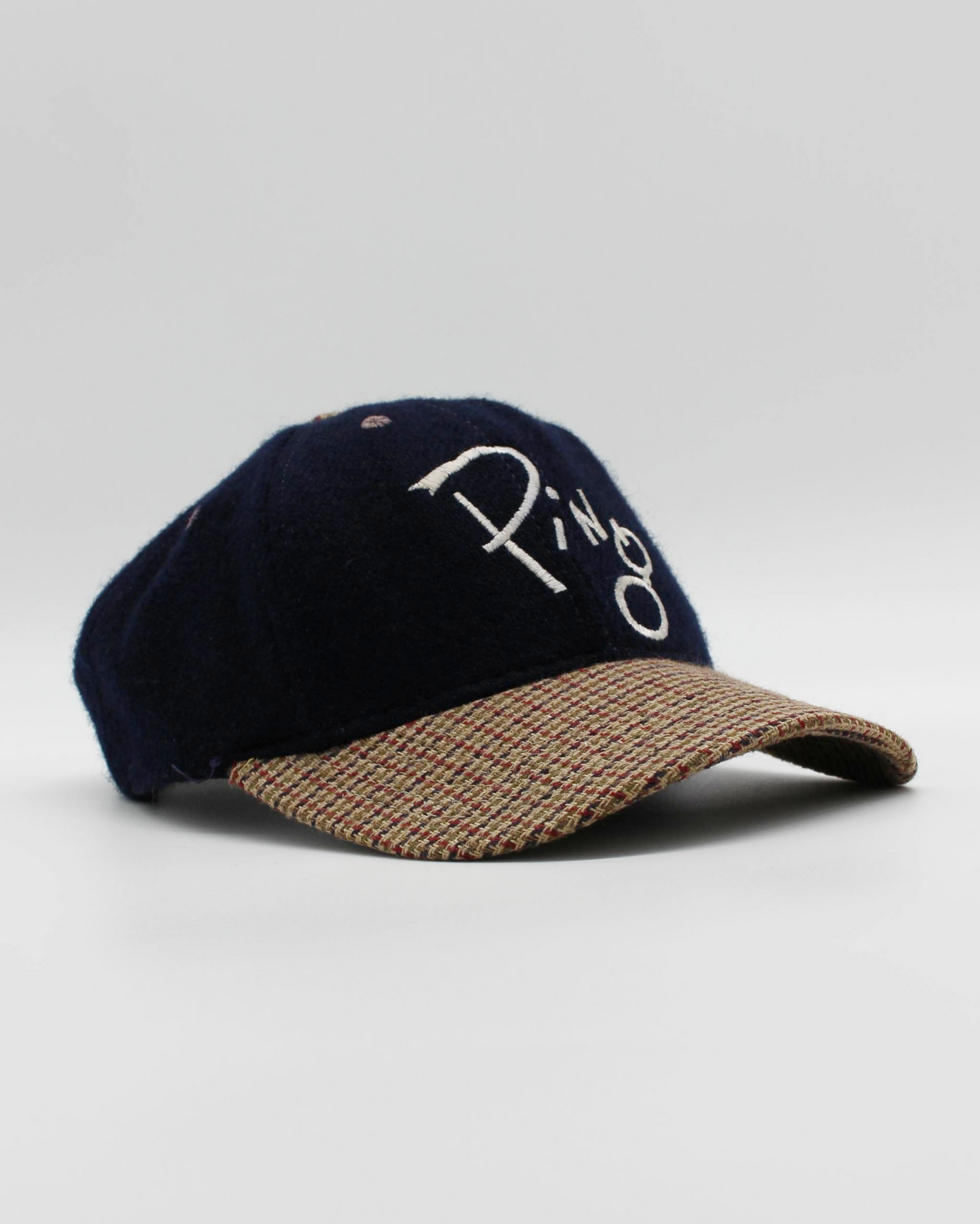 90s Ping Navy/Plaid Spellout Strap-back Cap (S)