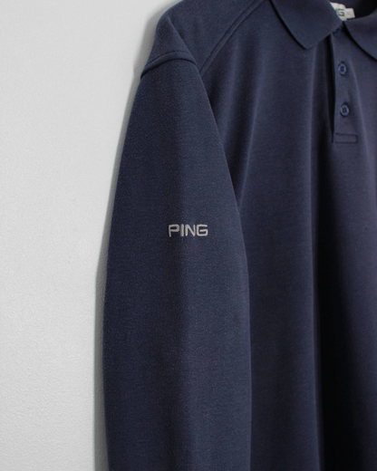 00s Ping Navy Long Sleeve Polo-Shirt (XL)