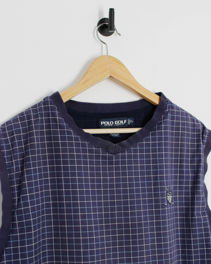 90s Polo Ralph Lauren Golf Navy Chequered Golf Vest (XL)