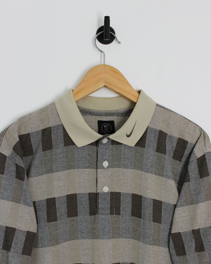 90s Nike Abstract Chequered Beige/Brown Polo-Shirt (S)