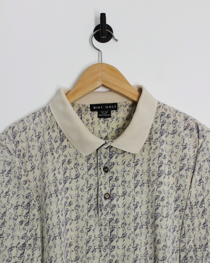 90s Nike Golf Abstract Beige/Blue Polo-Shirt (M)
