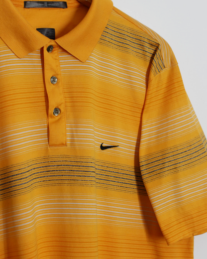00s Nike Tiger Woods Orange Striped Polo-Shirt (L)