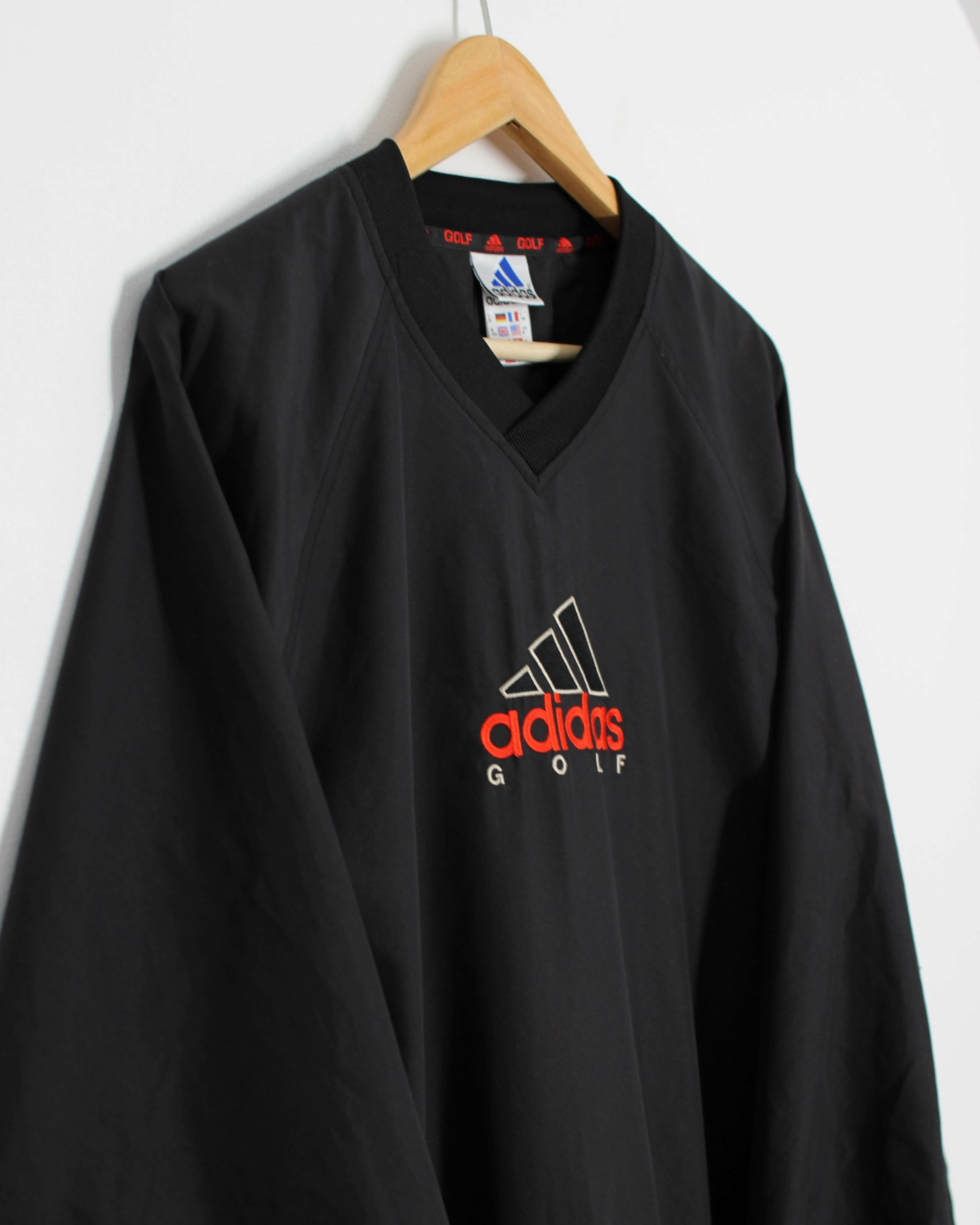 90s Adidas Black/Red V-Neck Windbreaker (M)