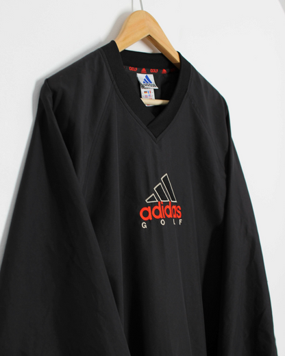 90s Adidas Black/Red V-Neck Windbreaker (M)