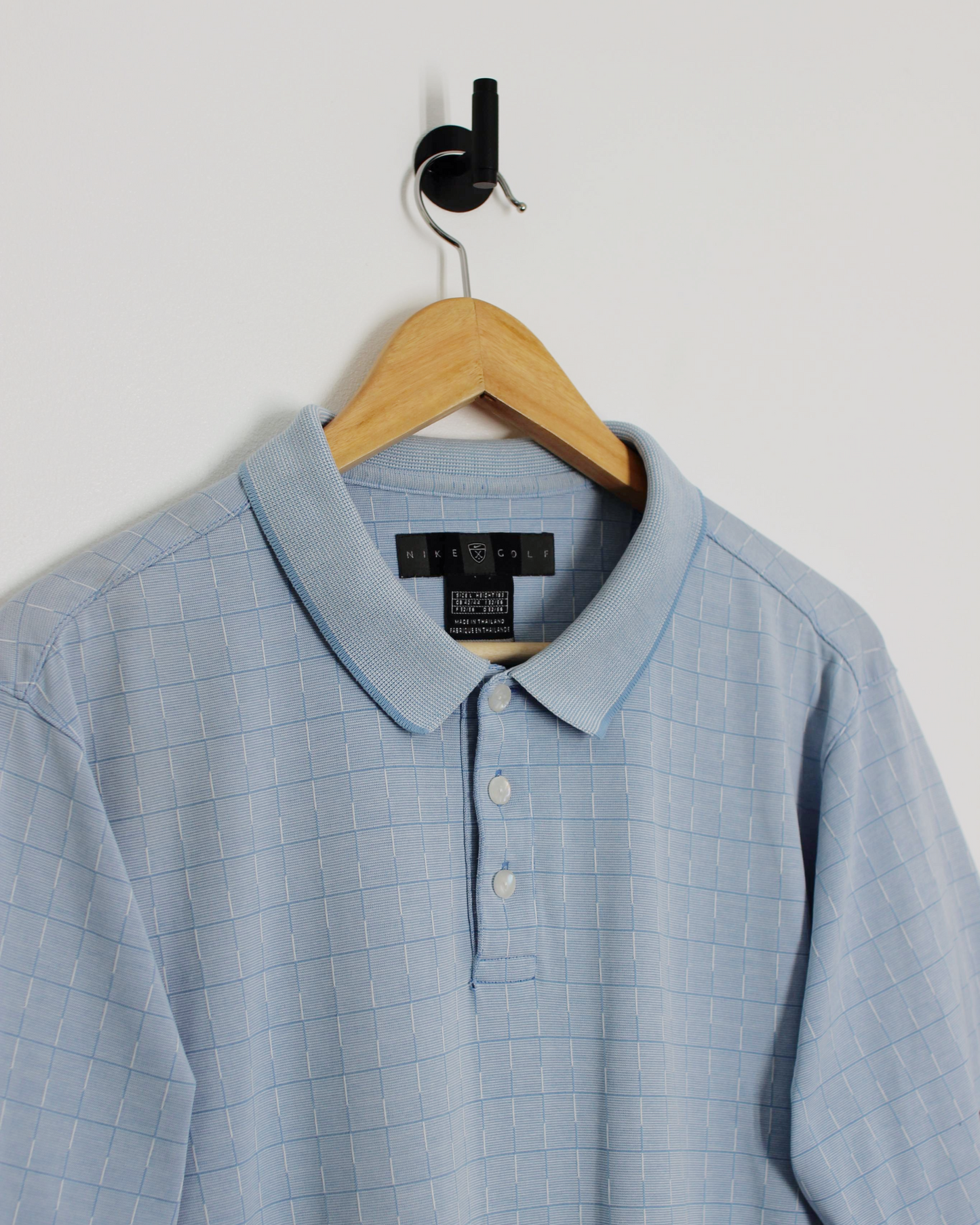00s Nike Light Blue Chequered Polo-Shirt (L)