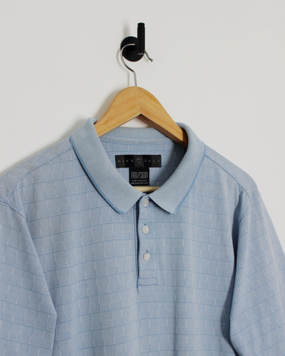 00s Nike Light Blue Chequered Polo-Shirt (L)