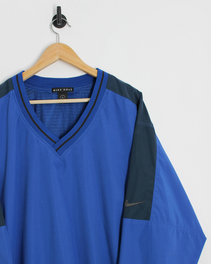 90s Nike Blue/Black V-Neck Windbreaker (L)