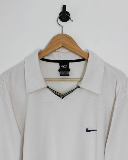 90s Nike Yin Yang White Polo-Shirt With Navy Trim (XL)