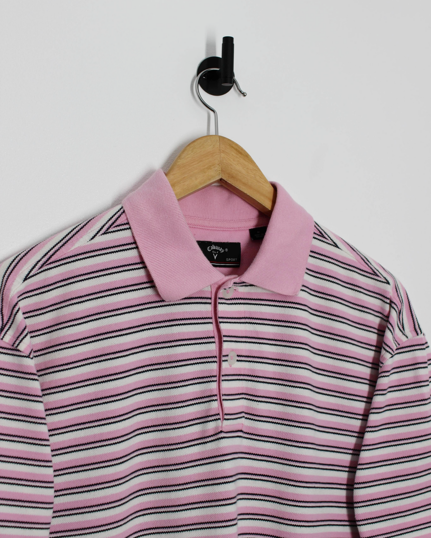 Callaway Pink/White Striped Polo-Shirt (M)