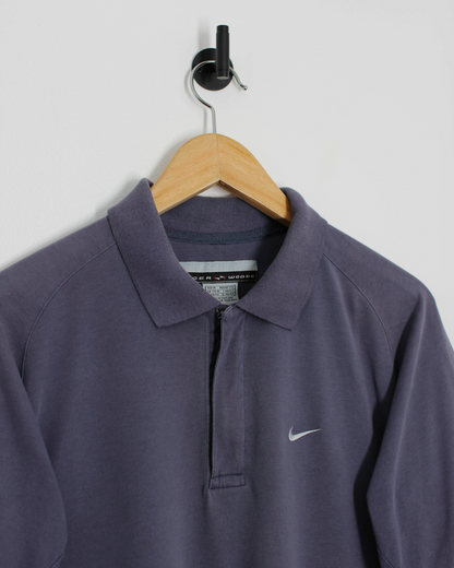 90s Nike Yin Yang Slate Blue Zipped Polo-Shirt (M)