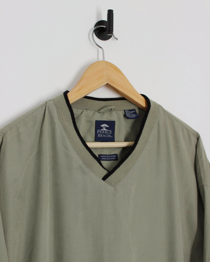 90s Pebble Beach Khaki Green V-Neck Windbreaker (M)