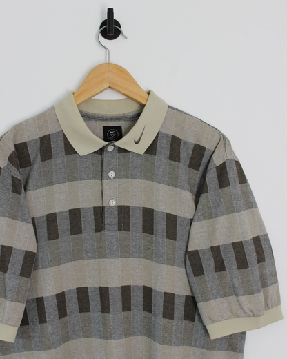 90s Nike Abstract Chequered Beige/Brown Polo-Shirt (S)