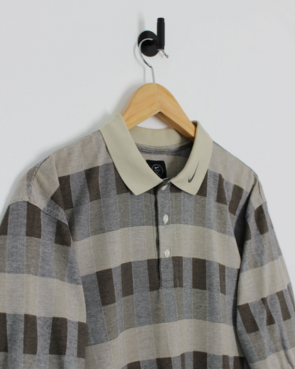 90s Nike Abstract Chequered Beige/Brown Polo-Shirt (S)