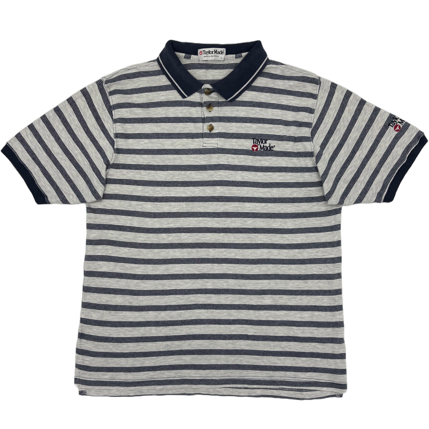 TaylorMade Light Grey/Navy Striped Polo-Shirt (L)